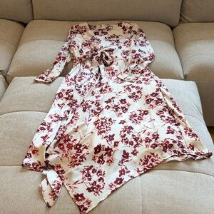 Floral Wrap Dress in Cream and Burgundy
